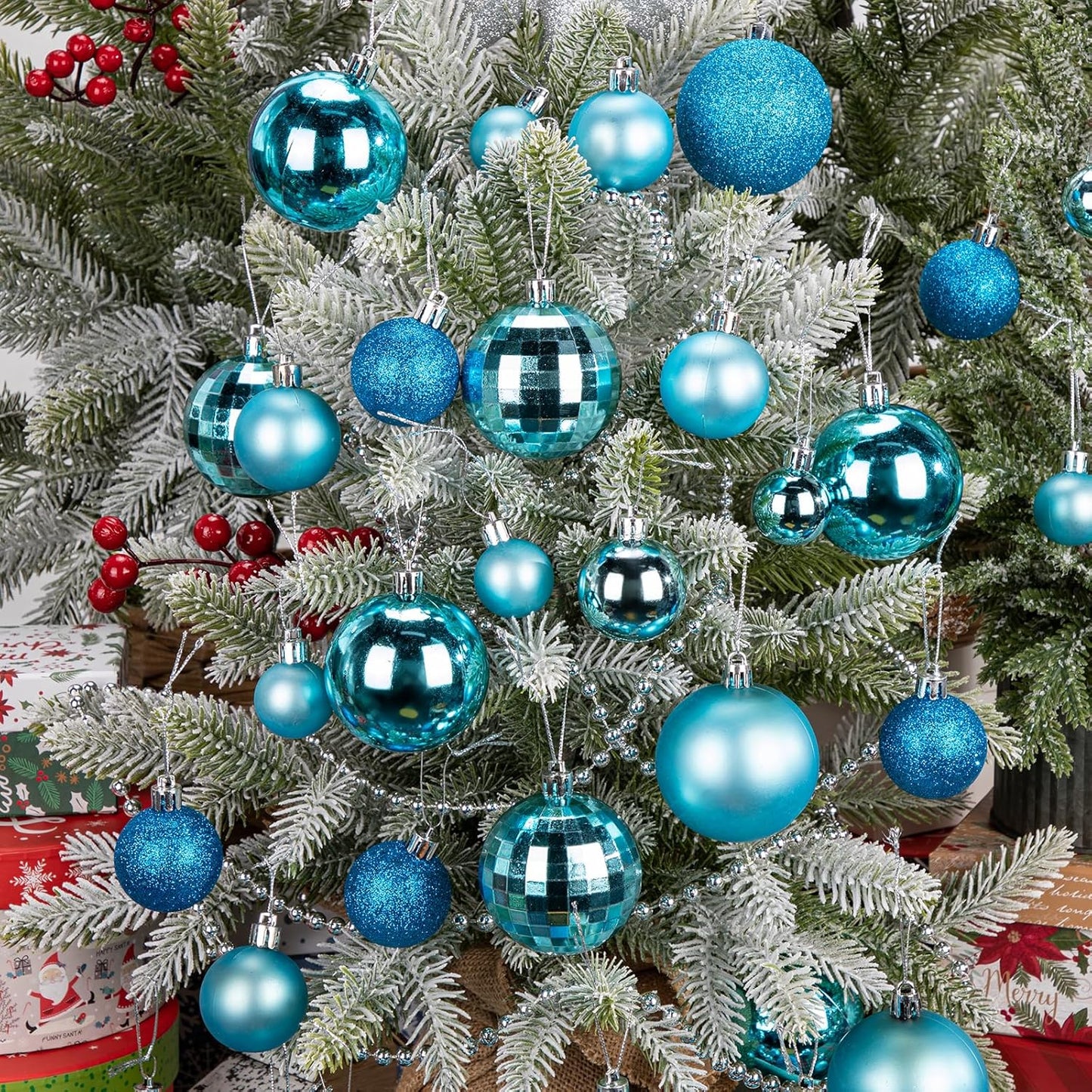 50pcs Christmas Ball Ornaments Lake Blue Large Shatterproof Christmas Tree Balls Decorations Xmas Tree Christmas Ornaments Balls with Hanging Loop for Christmas Wedding Holiday Party Wreath Home Decor
