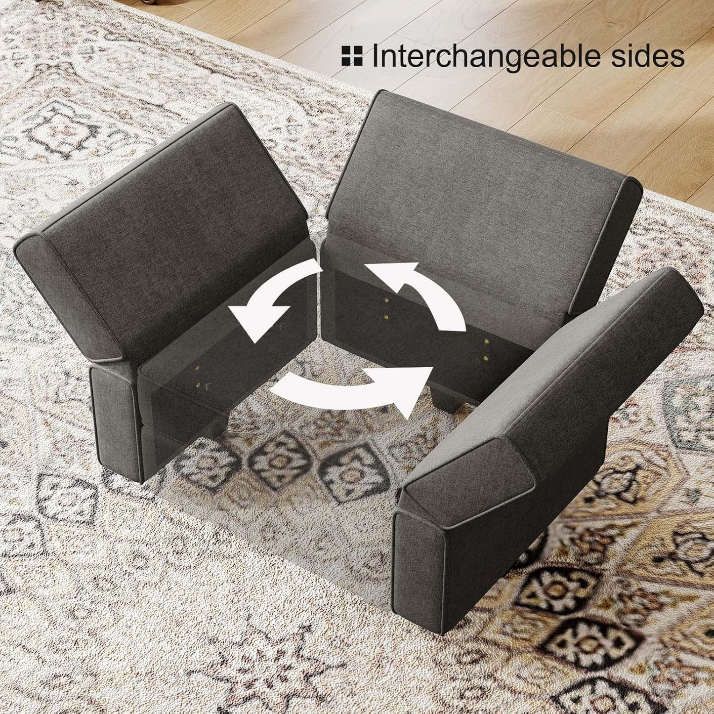 Belffin Terry Fabric Modular Sectional Sleeper Sofa Bed with Storage Convertible Sectional Couches for Living Room 6 Seaters Light Grey Modular Sofa