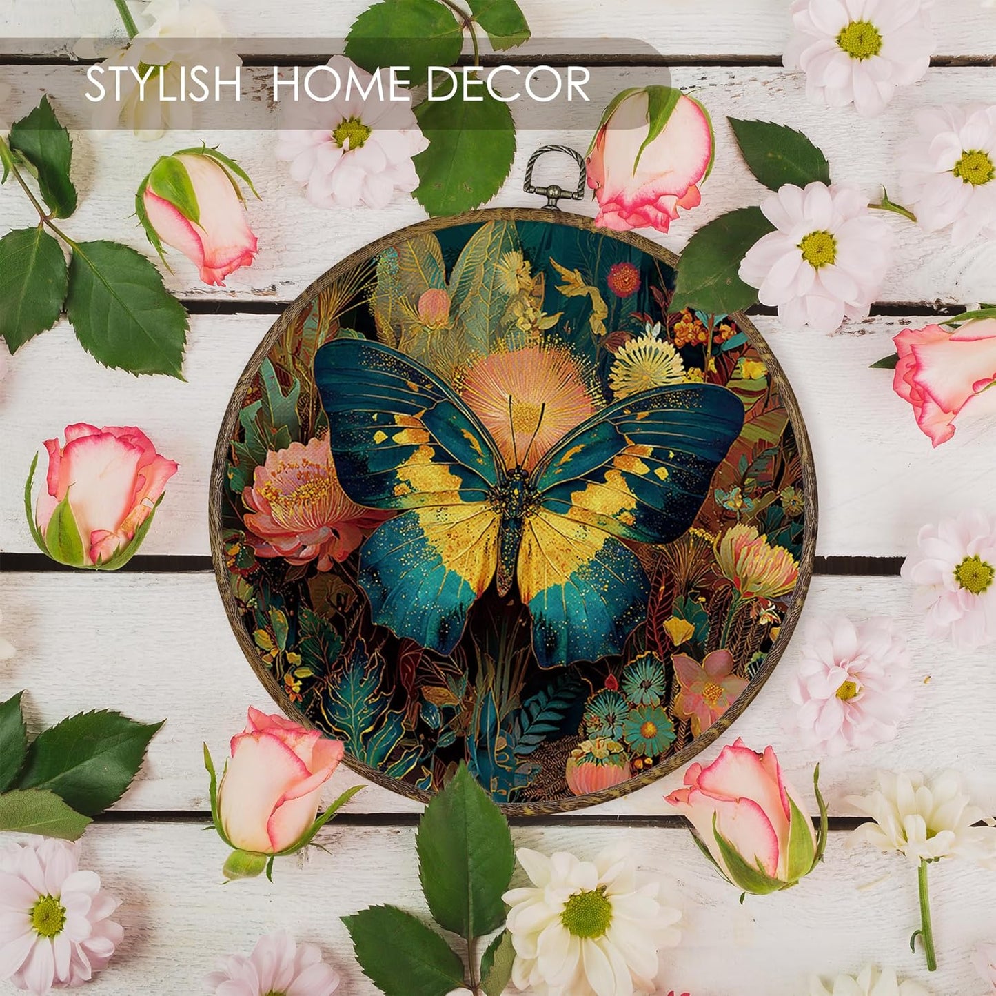 Fewgb Vintage Moody Butterfly Round Wall Art Decor Framed for Bedroom Living Room Bathroom, Dark Cottagecore Academia Canvas Wall Art Prints Picture, Gothic Hanging Room Decor Artwork 10x10