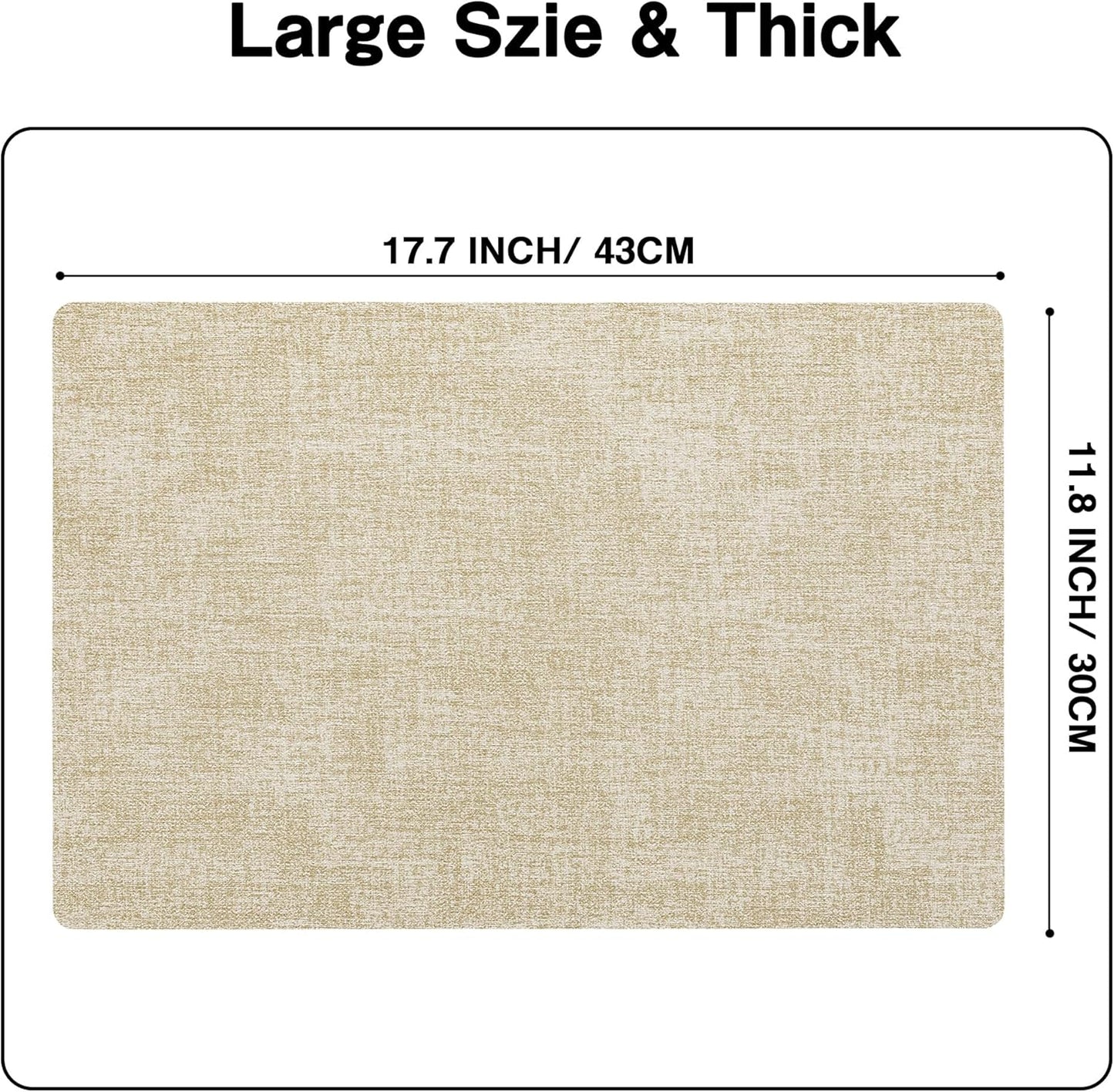 Chrysameld Vinyl Placemats Set of 6 - Faux Leather 100% Waterproof Oil-Proof Wipeable PU Place Mats, Heat Resistant Anti Slip Reversible Table Mats for Indoor & Outdoor Use,(17×12Inch, Beige)