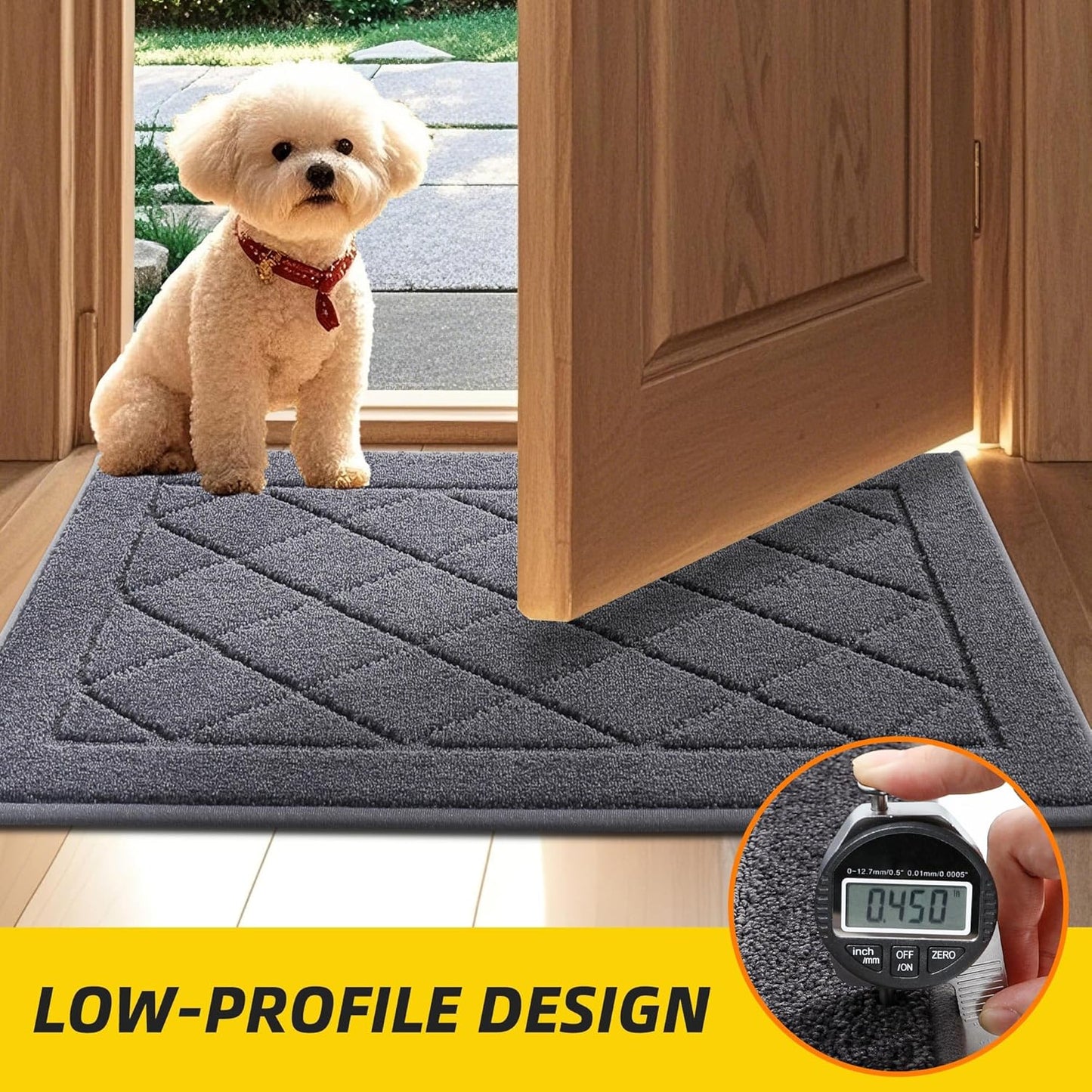JSEI Dirt Trapper Door Mat 36"x60", Non-Slip Washable Entryway Mats, Dog Door Mat, Stain Resistant and Absorbent Floor Mats, Low Profile Welcome Mat for Front Back Door, Dark Grey