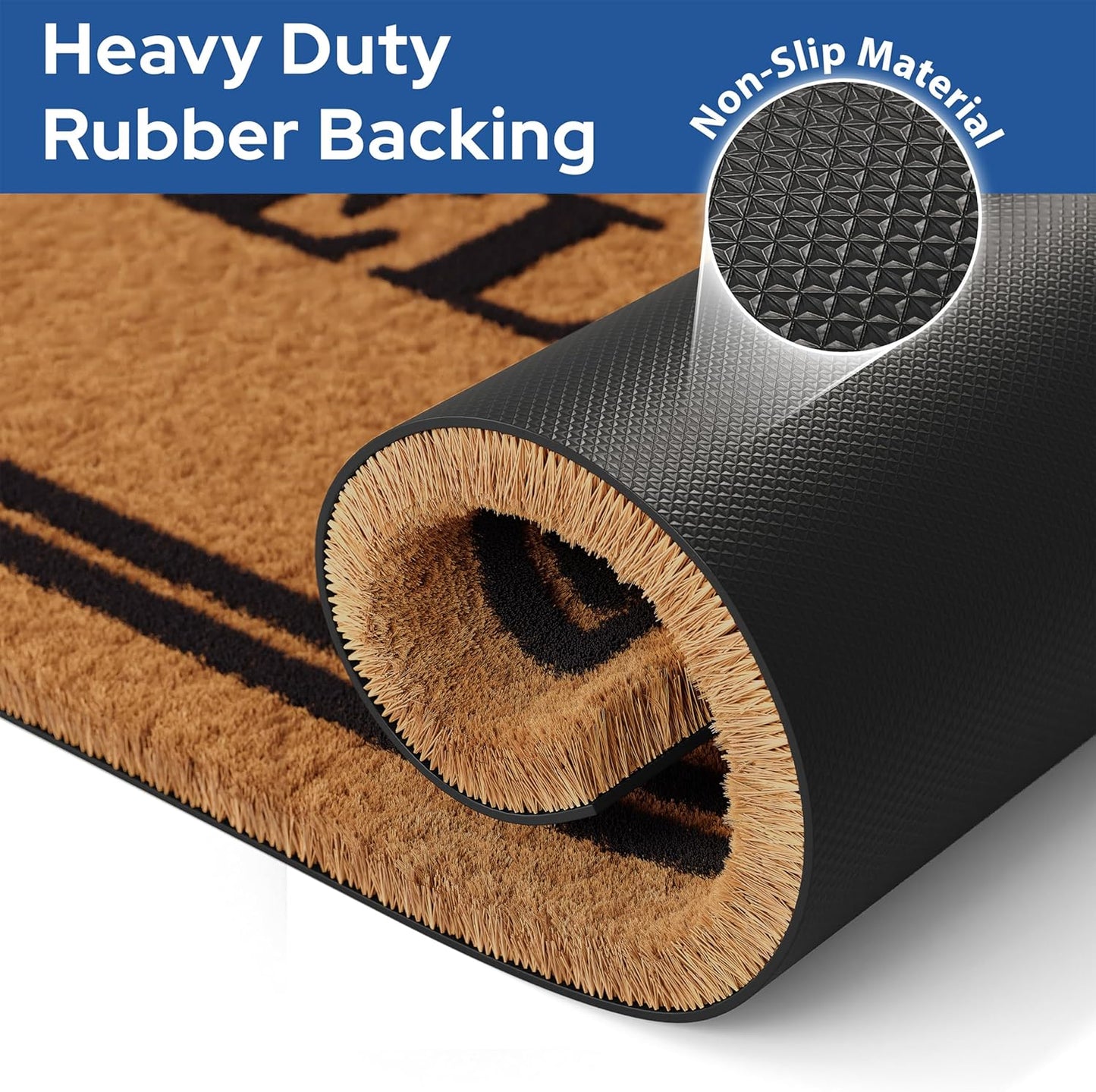 Barnyard Designs Natural Coco Coir Heavy Duty Backing Doormat - Large Cute Non-Slip Front Door Welcome Mat for Outside Entrance or Porch Entry, Brown (36x72, Welcome)