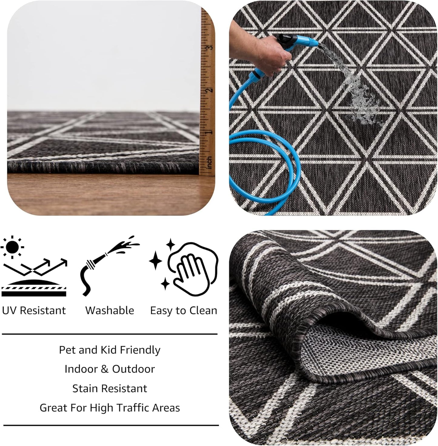Keen Home Design Outdoor Rug - 5x8 Washable Indoor/Outdoor Rug for Patio, Balcony, Kitchen, Garden, Beach, Deck and Porch. Size: 5'3" x 7'7"