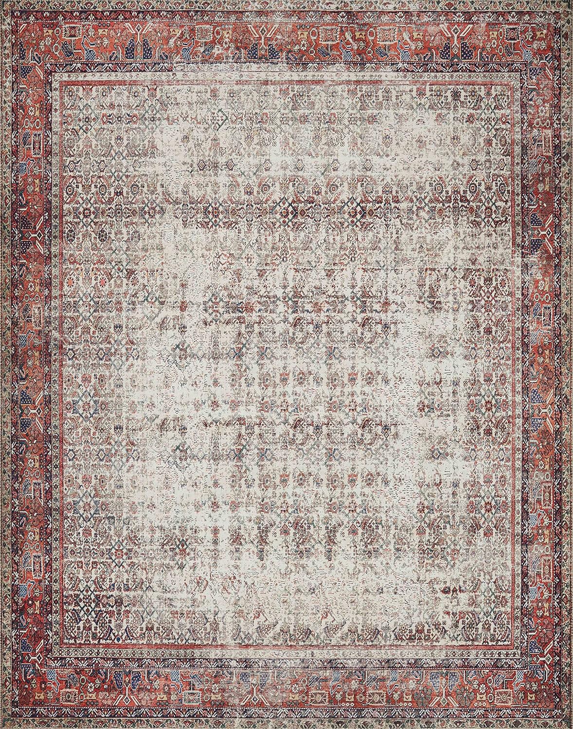 Loloi Layla Collection LAY-12 Ivory/Brick 2'-6" x 9'-6" .13" Thick Runner Rug, Soft, Durable, Vintage Inspired, Distressed, Low Pile, Non-Shedding, Easy Clean, Printed, Living Room Rug