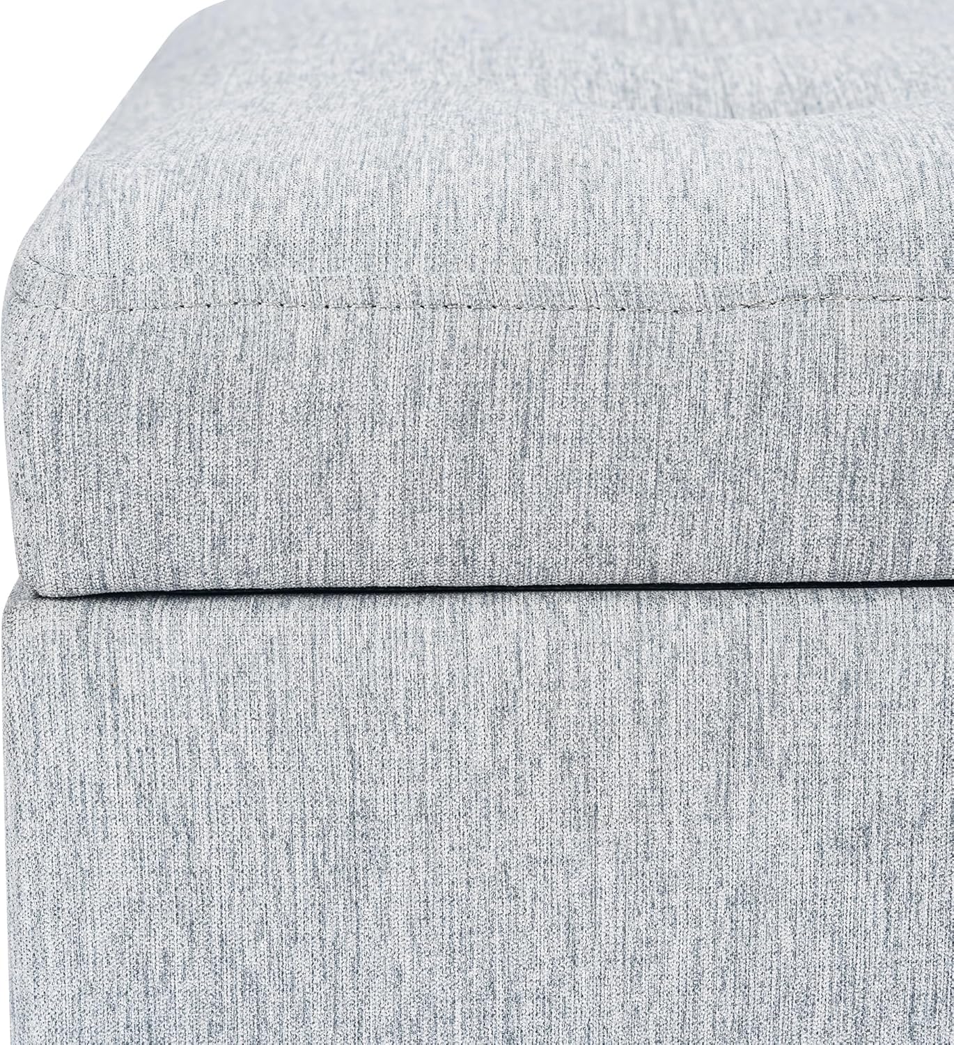 Adeco 18 Inch High Cube Ottoman Storage, Linen Chair Foot Stools, Upholstered Vanity Stool with Hinged Lid, Solid Wood Legs