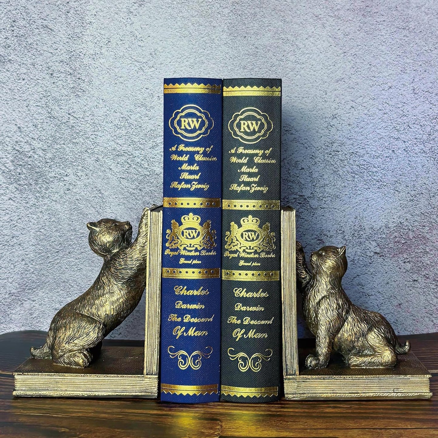 Book Ends for Shelves to Hold Books Heavy Duty,Decorative Bookend for Bookshelf Décor,Cute Animal Cat Book Stopper Cat Statues for Home, Office Desk Decoration,1pair