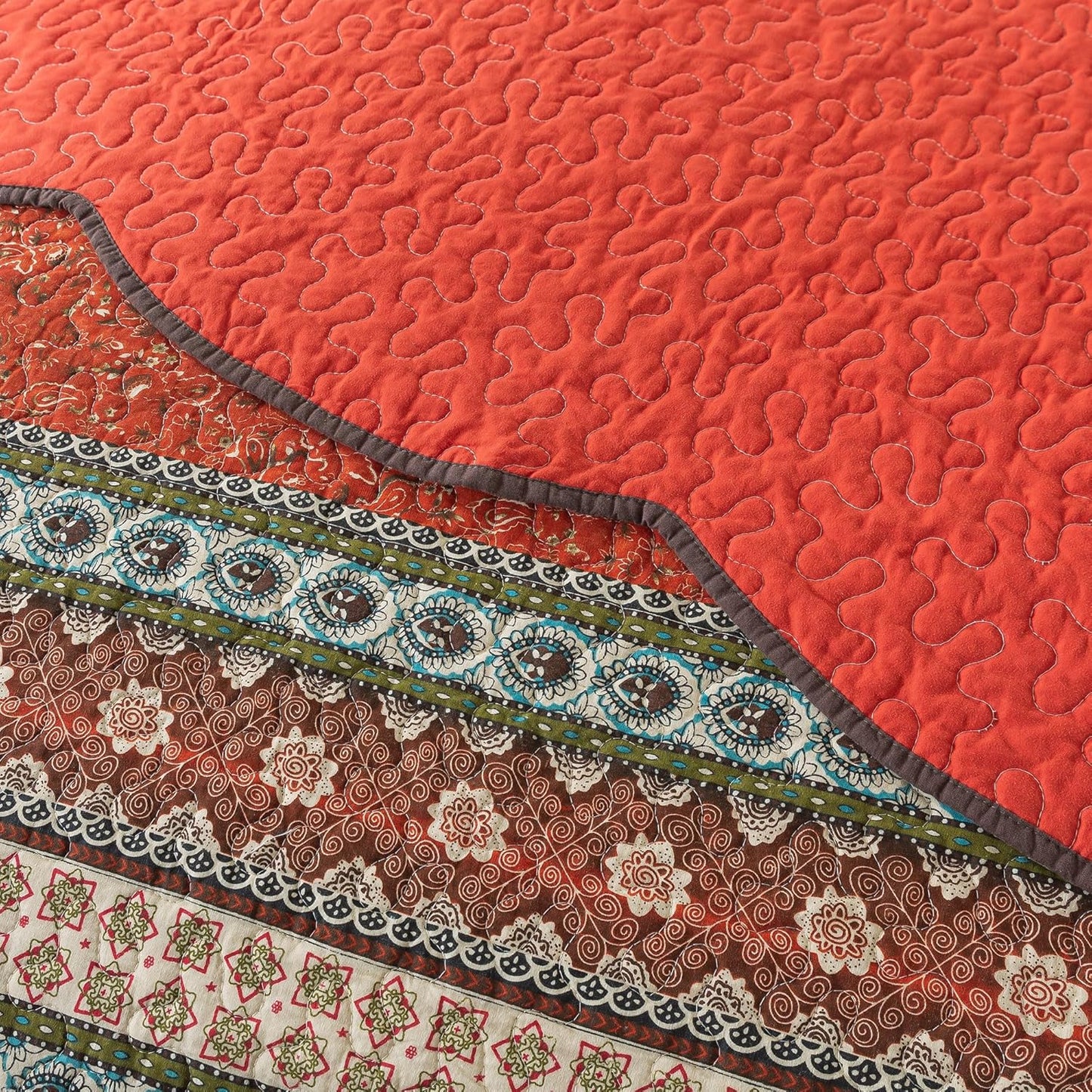 NEWLAKE Cotton Bedspread Quilt Sets - Reversible Patchwork Coverlet Set, Red Striped Jacquard Pattern, Oversized King Size