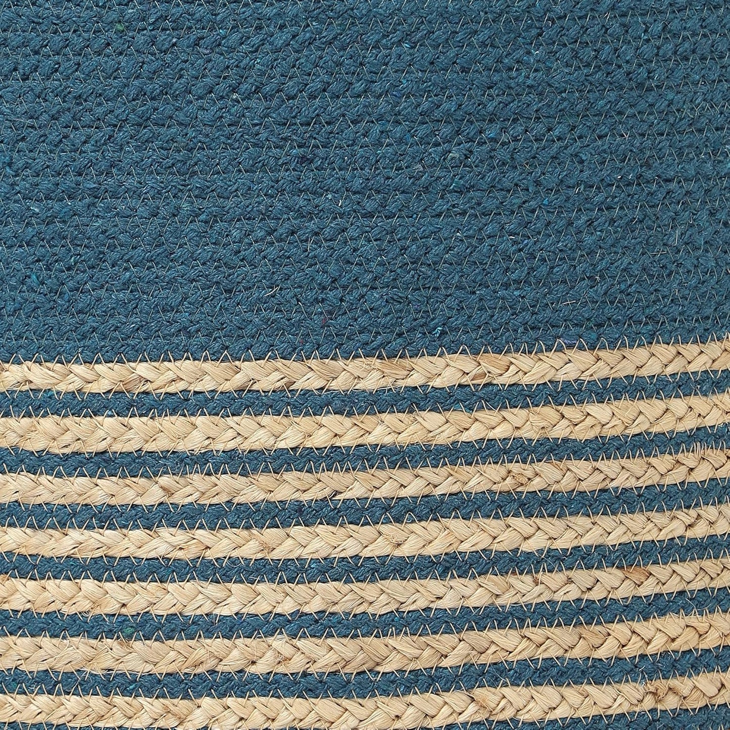 REDEARTH · Cylindrical Pouf Foot Stool Ottoman - Jute Braided Pouffe Poof Accent Sitting Footrest for Living Room, Bedroom, Nursery, Patio, Lounge & Other Rooms (Teal Natural, 18"x18"x14")