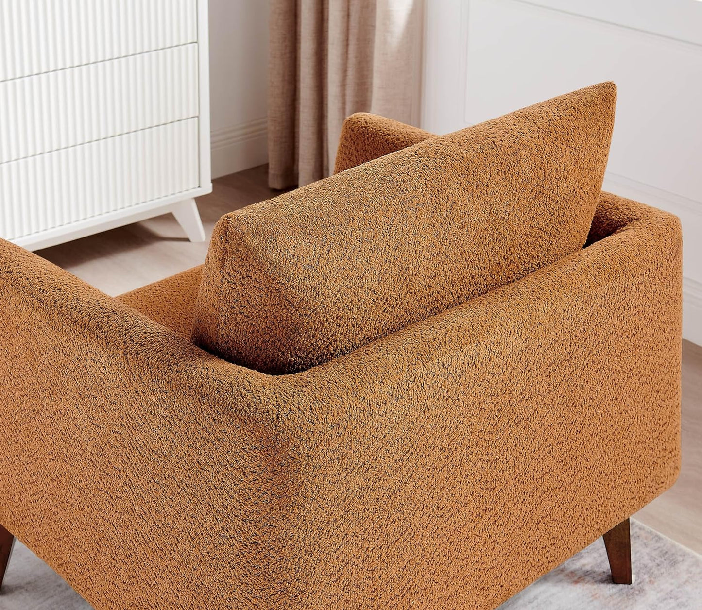 Oversized Accent Chair Modern Boucle Armchair for Living Room- 37" Wide Accent Chair with Solid Wood Legs, Curry Upholstered Lounge Chair for Bedroom & Office, Cozy Reading Chair (Easy Assembly)