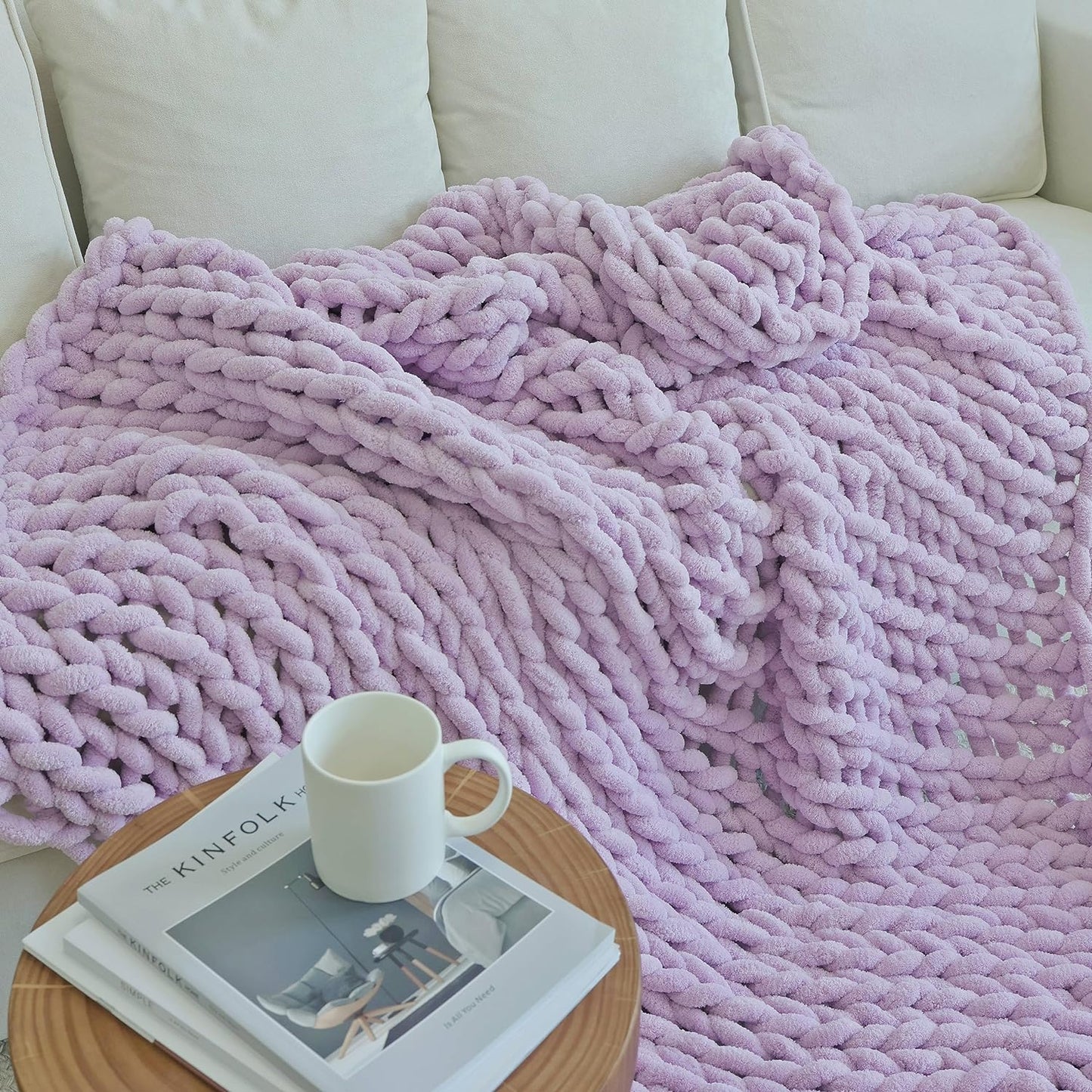 Maetoow Chenille Chunky Knit Blanket Throw (50×60 Inch), Handmade Warm & Cozy Blanket Couch, Bed, Home Decor, Soft Breathable Fleece Banket, Christmas Thick and Giant Yarn Throws,Purple