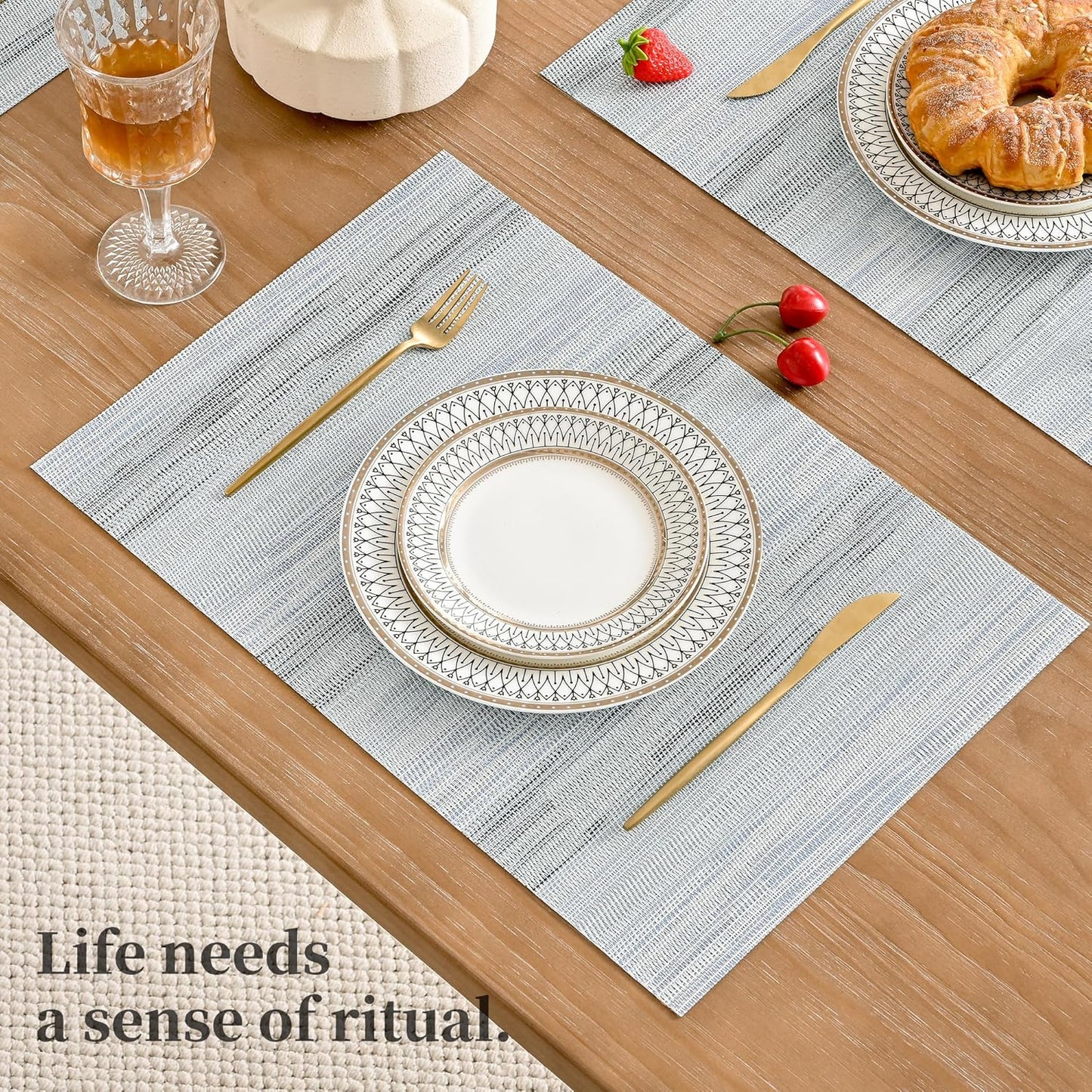 Leetaltree LightSteel Blue Placemats Set of 4 - Heat Resistant Non-Slip Place mats for Dining Table, Washable Durable PVC Vinyl Woven Table Mats(LightSteel Blue, 4)