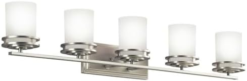 Kichler Hendrik 43" Vanity Light in Brushed Nickel, 5-Light Modern Bathroom Vanity with Satin Etched Cased Opal Glass, (43" W x 7.75" H), 5085NI