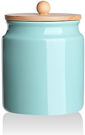 Sweejar Ceramic Kitchen Canisters, 28 FLOZ Porcelain Food Storage Jar with Airtight Seal Wooden Lid, Home Container Serving for Coffee Beans, Tea-leave, Sugar, Salt, Tool Bucket (Turquoise)