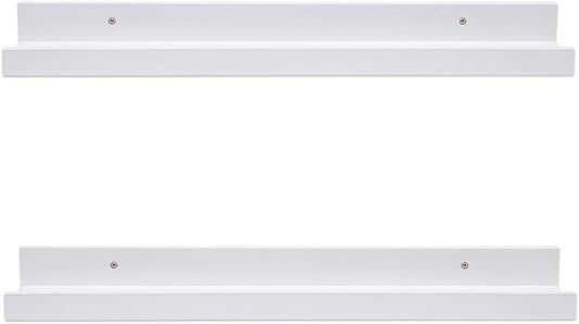 AZSKY White Floating Shelves Wall Mounted Set of 2, 24 Inch Picture Ledge Shelf for Storage Bedroom Bathroom Kitchen Living Room Office Modern Rustic Style Display Shelves (Solid Pine Wood)