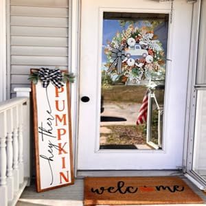 Fall Wreath for Front Door,20 inch White Pumpkin Door Wreath with Truck and Bow, Harvest Porch Decor, Fall Decoration Indoor Outdoor,