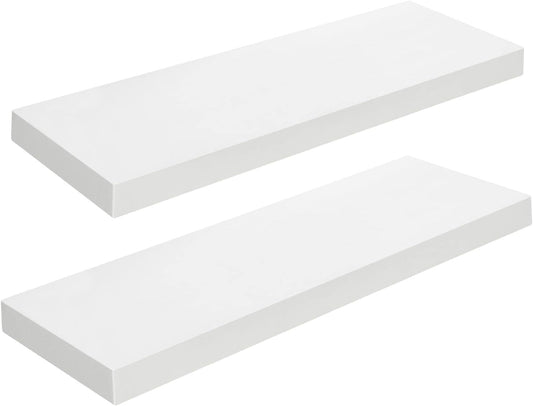 HOOBRO Floating Shelves for Wall, Wall Mounted Shelf Set of 2, 23.6" Hanging Shelf with Invisible Brackets, for Wall in Bathroom, Bedroom, Toilet, Kitchen, Living Room, Office, White WT60BJ01