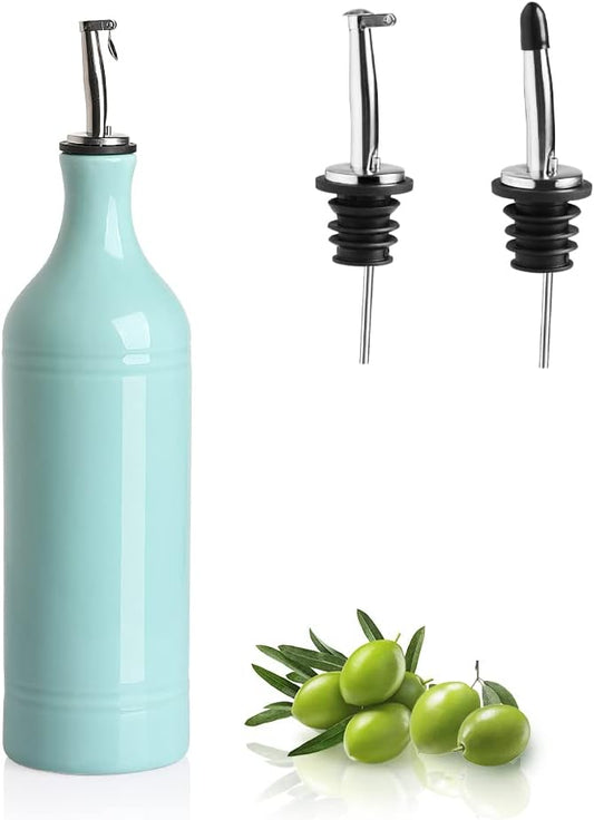 Sweejar Large Ceramic Olive Oil Dispenser Bottle, Opaque Oil Cruet Protects Oil to Reduce Oxidation, Suitable for Storage Oil, Vinegar, Soy Sauce & Other Liquids, Pack of 1, 24 Fl Oz (Turquoise)
