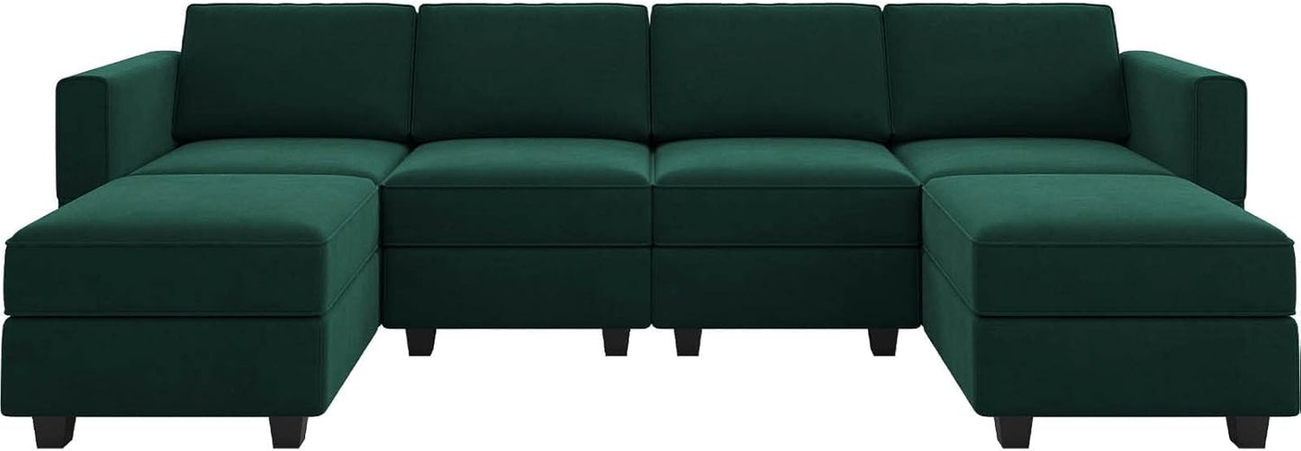 Belffin Modular Sectional Sofa Oversized U Shaped Sectional Couch with Reversible Chaise Velvet Modular U Shape Sofa with Storage Seat Green