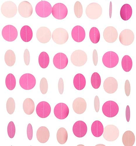 WEVEN Pink Paper Garland Circle Dots Party Garland Streamer Backdrop Hanging Decorations, 2.5" in Diameter, 20 Feet in Total