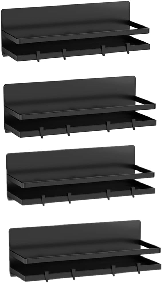 Magnetic Spice Rack Refrigerator Magnetic Shelf Fridge Organizer Space Saver Container for Kitchen/Apartment, Drill free, Black 4 Packs