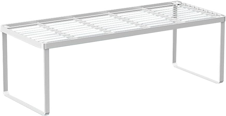 Kitchen Cabinet Storage Shelf Stackable Wire Spice Rack Organizer Heavy Duty Space Saver for Bathroom Bedroom Closet Laundry Room Office Countertop - White, Pack 1