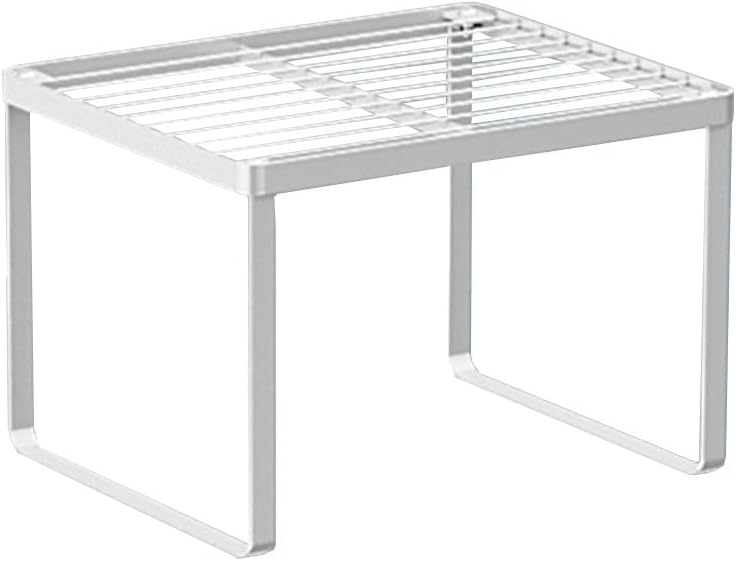 Kitchen Cabinet Storage Shelf Stackable Wire Spice Rack Organizer Heavy Duty Space Saver for Bathroom Bedroom Closet Laundry Room Office Countertop - White, Pack 1
