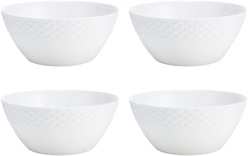 Mikasa Trellis Bone China 16-Piece Dinnerware Set, Service for 4, White Lightweight Porcelain with Textured Design, Chip-Resistant and Dishwasher Safe