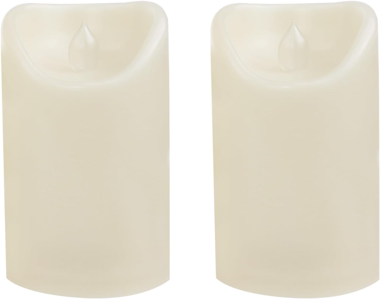 Waterproof Outdoor Battery Operated Flameless Candles with Auto Timer Flickering Plastic Resin Electric LED Pillar Lights for Lantern Patio Garden Wedding Party Decorations 3x5 Inches Ivory 2 Pack