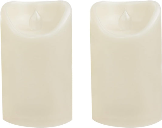 Waterproof Outdoor Battery Operated Flameless Candles with Auto Timer Flickering Plastic Resin Electric LED Pillar Lights for Lantern Patio Garden Wedding Party Decorations 3x5 Inches Ivory 2 Pack