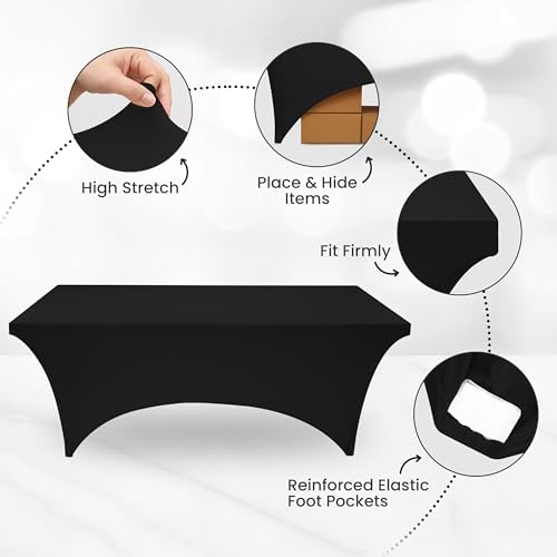 Utopia Kitchen 5ft Spandex Table Cloth Rectangle [1 Pack, Black] 200GSM Premium Stretch, Washable and Wrinkle Resistant Table Cover Fitted for Event, Wedding, Banquet [60Lx30Wx30H Inch]