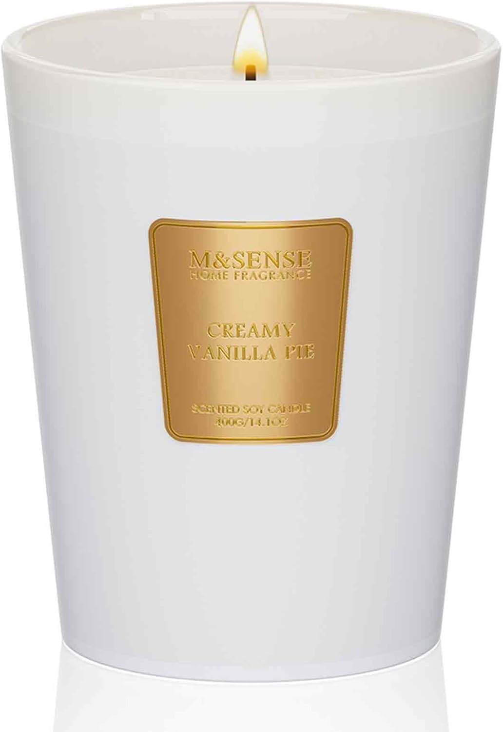 M&SENSE Creamy Vanilla Pie Scented Natural Soy Wax Candle, 14.1oz 60 Hours Long Lasting Slow Burning Candles for Home Decor, Aromatherapy Candle for Stress Relief