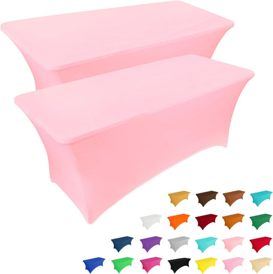 IVAPUPU 2 Pack 8FT Table Cloth for Rectangular Fitted Events Stretch Pink Table Covers Washable Cover Spandex Tablecloth Protector for Party, Wedding, Cocktail, Banquet, Festival