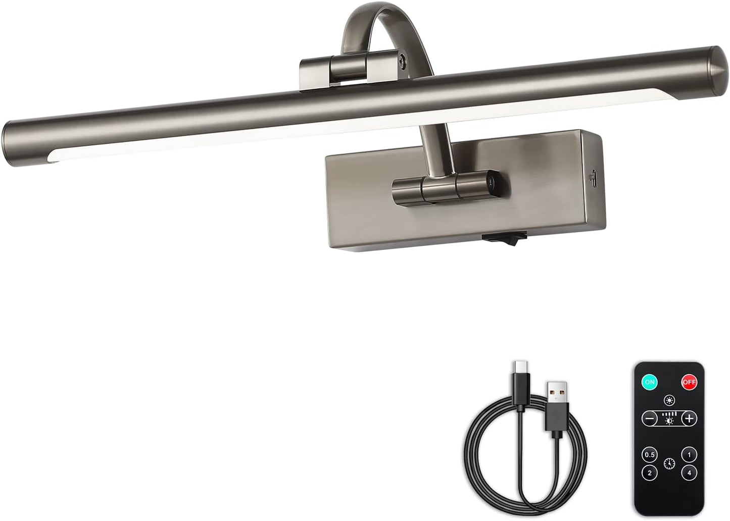 Battery Operated Picture Lights for Wall, Wireless Painting Lights Dimmable Artwork Lighting with Remote and Timer, Rechargeable Art Lights for Paintings-Brushed Grey 16'' inch Warm White