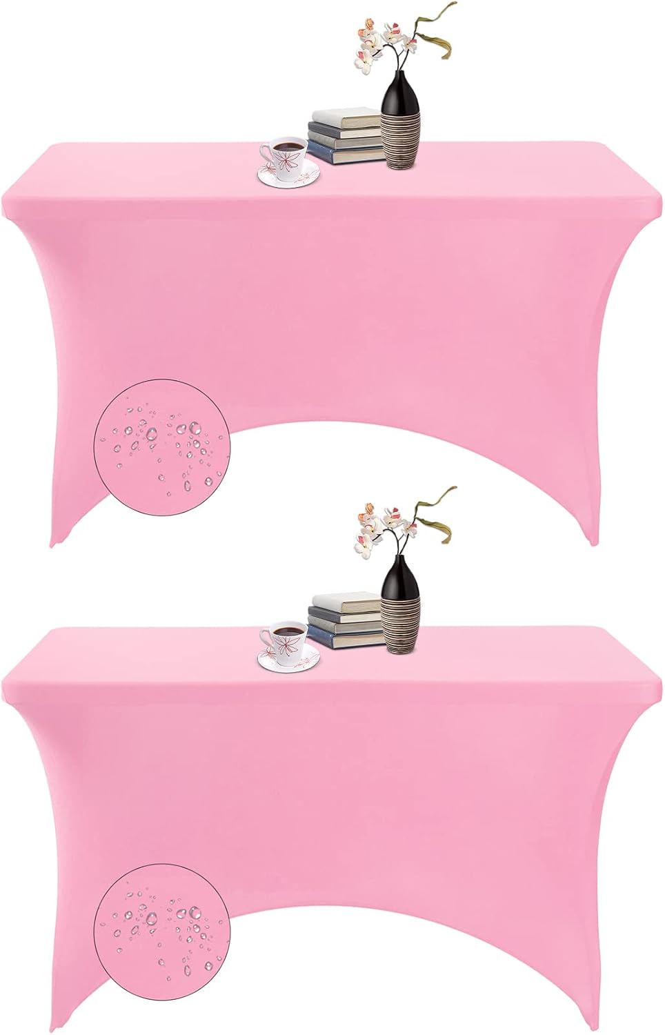 2Pack Spandex Waterproof Table Covers 4ft，Spandex 4ft Waterproof Table Cover for Party,Wedding, Banquet, and Events(Pink)