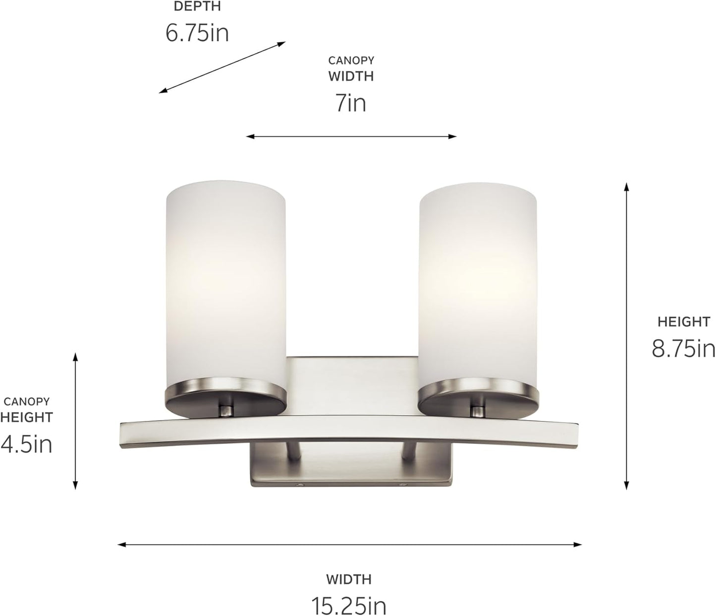Kichler Crosby 15" 2 Light Vanity Light Satin Etched Cased Opal Brushed Nickel