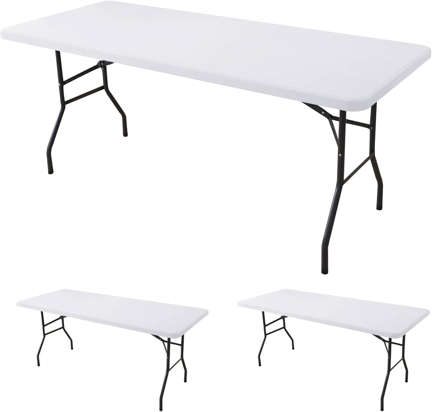 Fitted Tablecloth for 6 Foot Rectangle Tables-2 Pack White Elastic Outdoor Picnic Table Cover-Spandex Stretch Folding Table Cloths 6 ft for Camping Dining Room Patio Kitchen Banquet Party