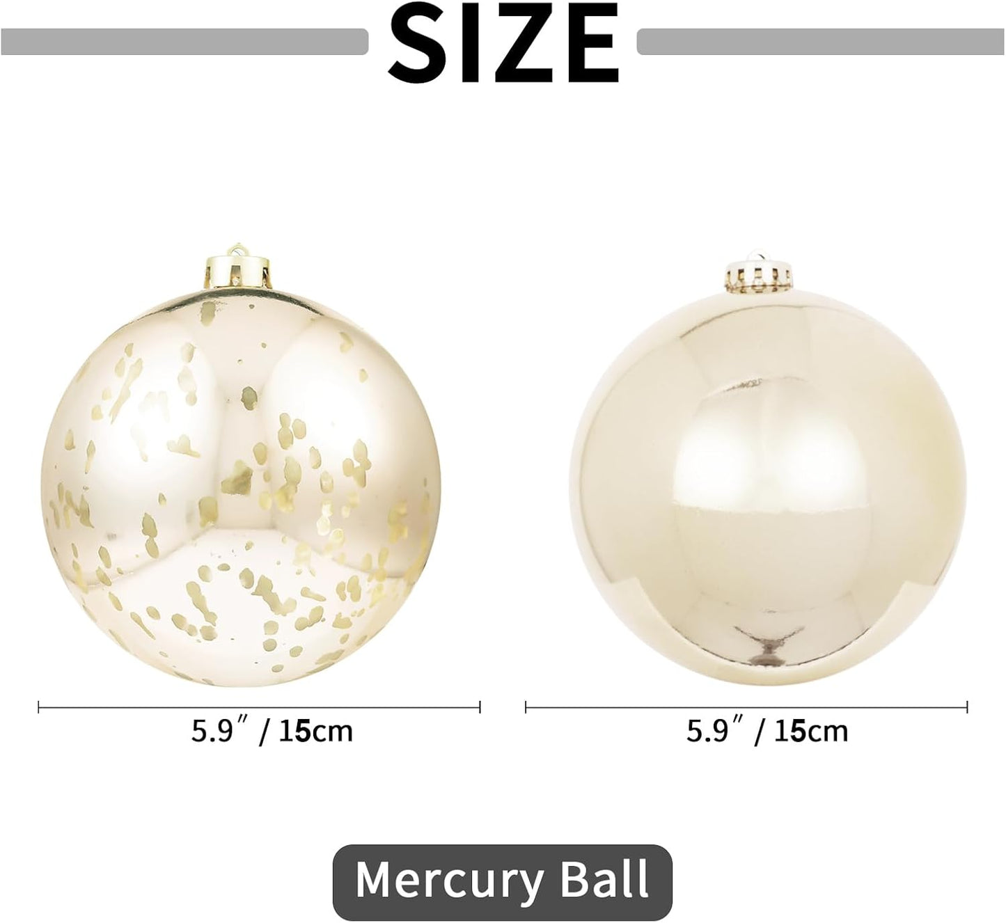 XmasExp Large Christmas Ball Ornaments,2pcs Champagne Giant Shatterproof Plastic Hanging Mercury Xmas Ball Decorations Christmas Tree Ornaments (Champagne Gold, 6")