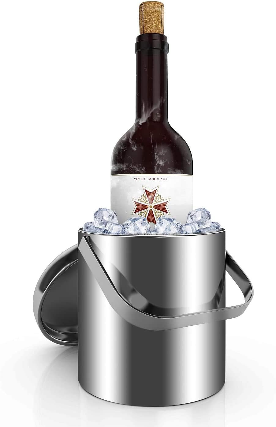 Sailnovo Ice Bucket, Double-Wall Stainless Steel Insulated Ice Buckets With Lid and Ice Tong, Ideal for Cocktail Bar, Parties, Chilling Wine, Champagne - 1.2 Liter Ice Container