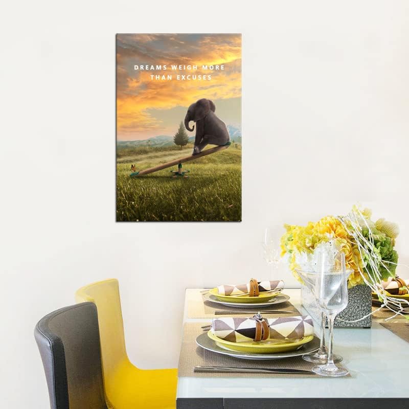 Inspirational Canvas Wall Art Dreams Weigh More Than Excuses Animal Motivational Poster Entrepreneur Quote Picture Home Office Decor Painting Framed and Stretched Ready to Hang [12''W x 18''H]