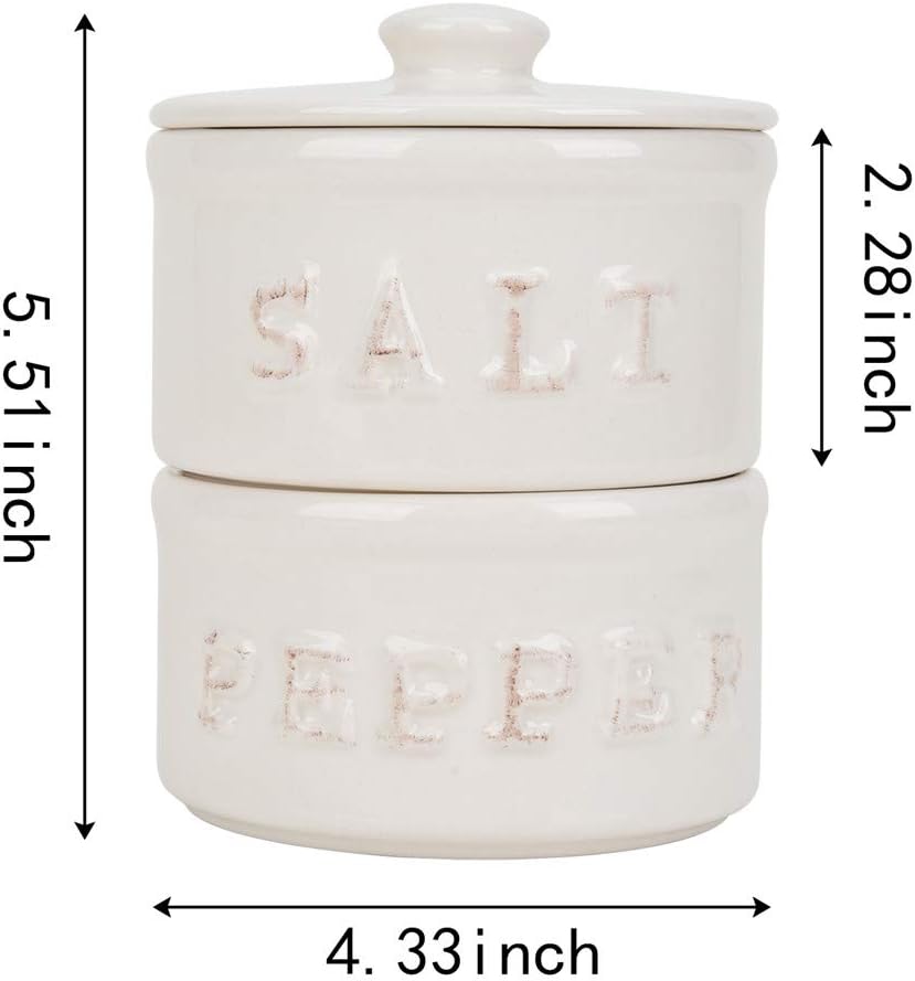 Vintage Ceramic Salt and Pepper Shaker Set Condiments Cellar Stacking Bowls With Lid