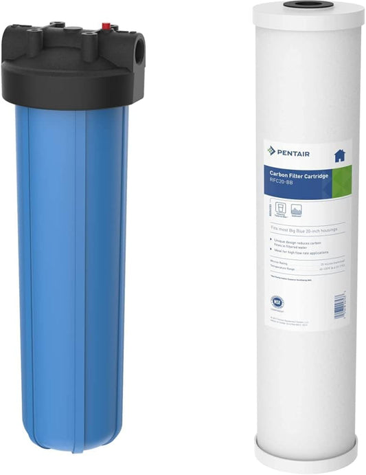 Pentair Pentek 150233 Big Blue Carbon Water Filter, 20-Inch, Whole House Heavy Duty Radial, Reduces Sediment and Chlorine Taste & Odor