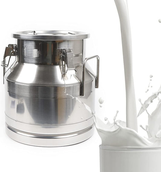 Stainless Steel Milk Can, 20 L/5.25 Gallon Heavy Duty Airtight Storage Canister Milk Bucket with Lid, Embedded Silicone Milk Jug Wine Pail Water Cereals Bucket with Three Latches and Two Handles
