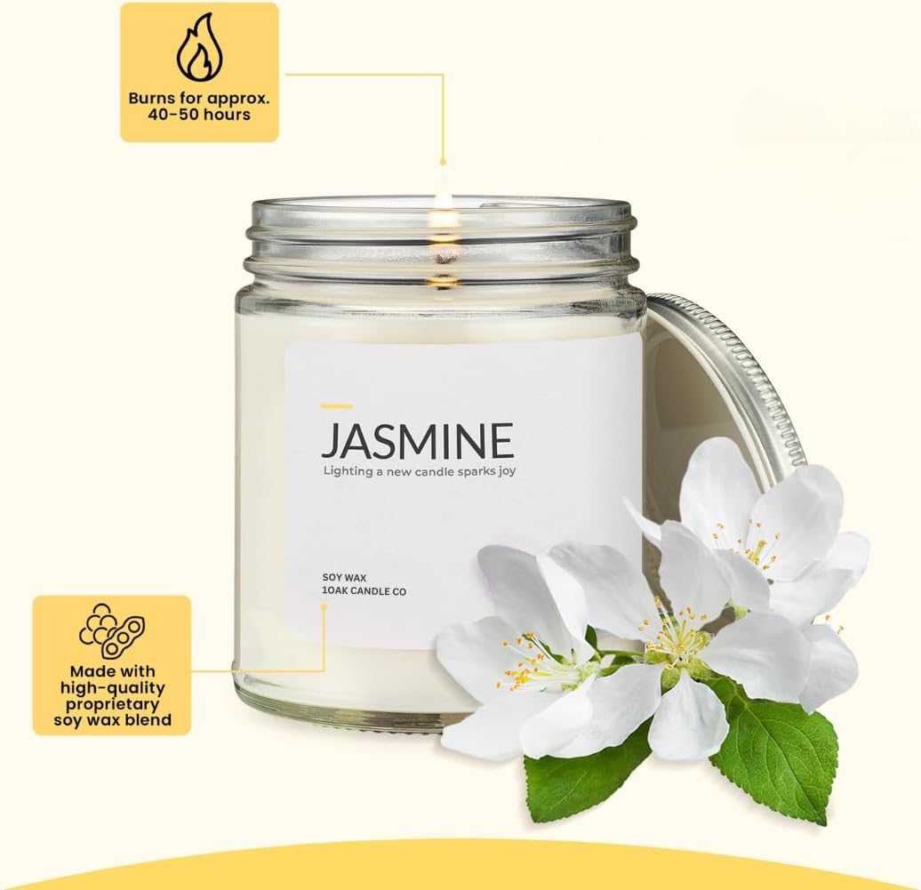 1OAK Jasmine Candle - Soy Wax Scented Candles (Jasmine) - Soy Candles for Home Scented - Long Burning Premium - Hand-Poured (7oz.)