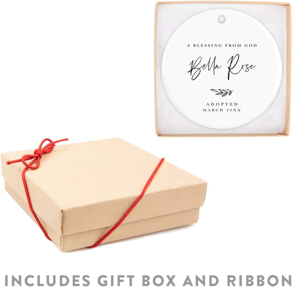 Andaz Press Personalized Adoption Round Ceramic Porcelain Christmas Tree Ornament Keepsake, A Blessing from God Olivia Rose Carter Adopted 2025 Antique Handdrawn, 1-Pack Adoption Ornament 2025