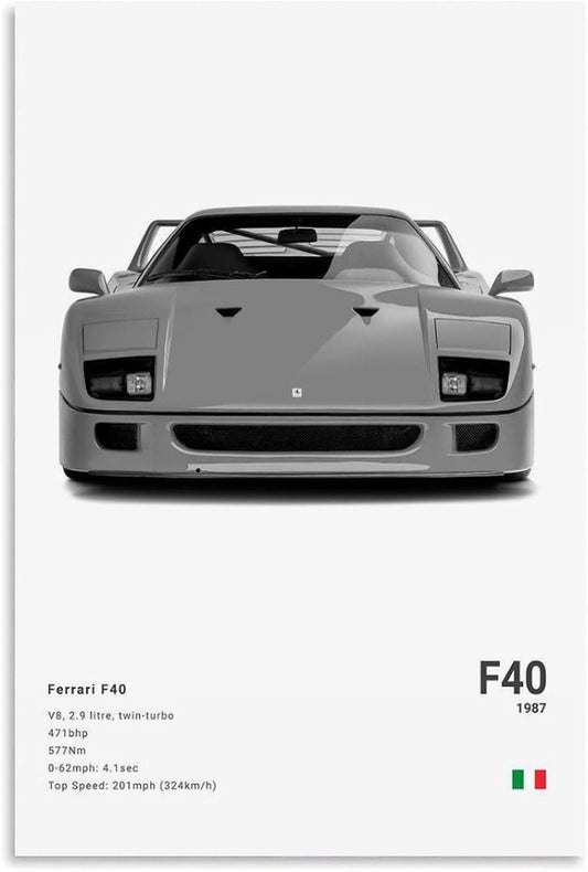 Farrari Car Posters For Walls Vintage Racing Car Canvas Prints For Home Decor Office Decor CUnframe-style 16x24inch(40x60cm)