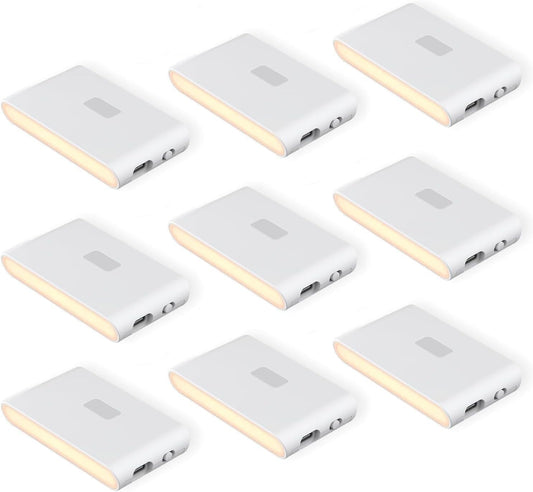 Rechargeable Night Lights with Dusk to Dawn & Motion Sensors, Warm & Soft White Stair Lights for Bathroom, Hallway, Linkable, Magnetic Mount, 9 Pack