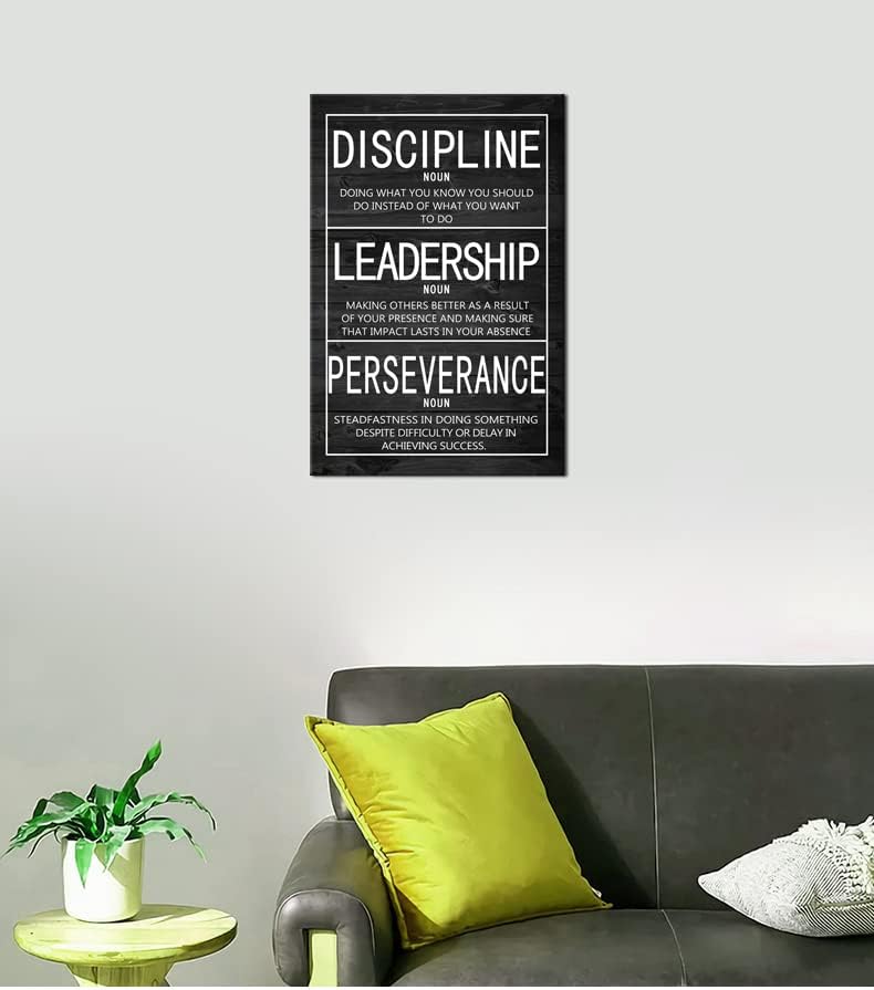 Inspirational Wall Art Discipline Noun Leadership Noun Perseverance Noun Canvas Painting Wall Art Positive Motivational Poster Framed Artwork Prints Picture for Living Room Office [12''Wx 18''H]