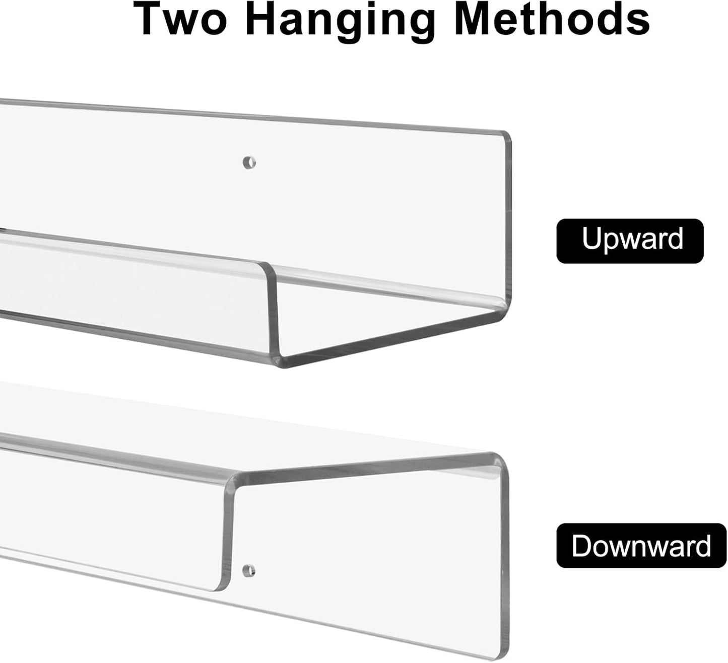 4 Pack Clear Acrylic Floating Shelves for Wall, 15'' Plastic Wall Mounted Display Shelf Kids Bookshelf and Spice Organizer for Bedroom, Living Room, Kitchen, Bathroom, Office