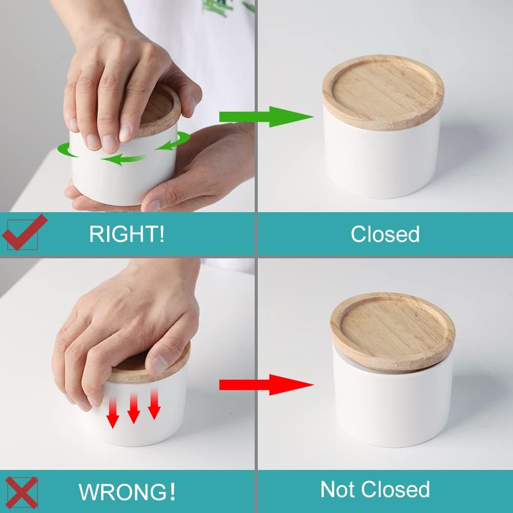 Sweejar Kitchen Canisters Ceramic Food Storage Jar, Stackable Containers with Airtight Seal Wooden Lid for Serving Ground Coffee, Tea, Sugar, Spice and More - 5 Fl Oz(Red)