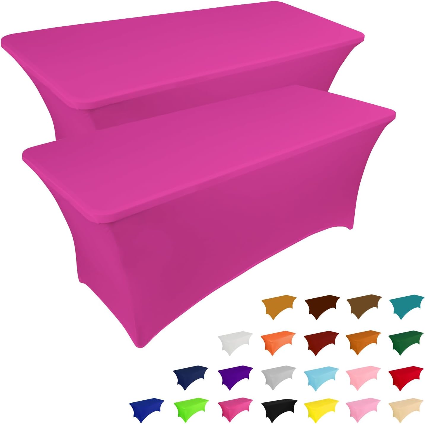 IVAPUPU 2 Pack 8FT Table Cloth for Rectangular Fitted Events Stretch Fuchsia Table Covers Washable Cover Spandex Tablecloth Protector for Party, Wedding, Cocktail, Banquet, Festival